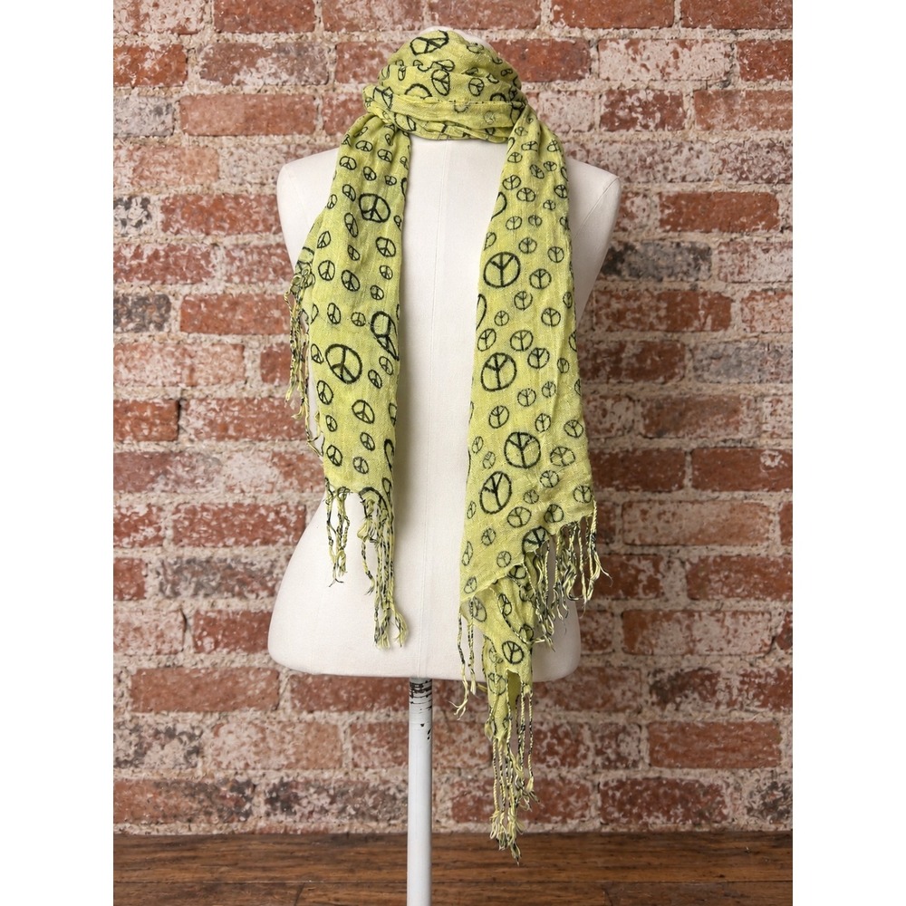 Yellow Peace Sign Print Scarf Hippie Boho Psychedelic Y2K 2000s Festival Grunge
